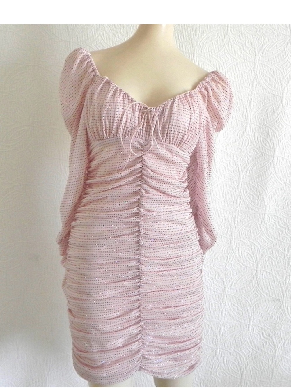 For Love And Lemons Blush Pink Ruched Off-Shoulder Mini Dress